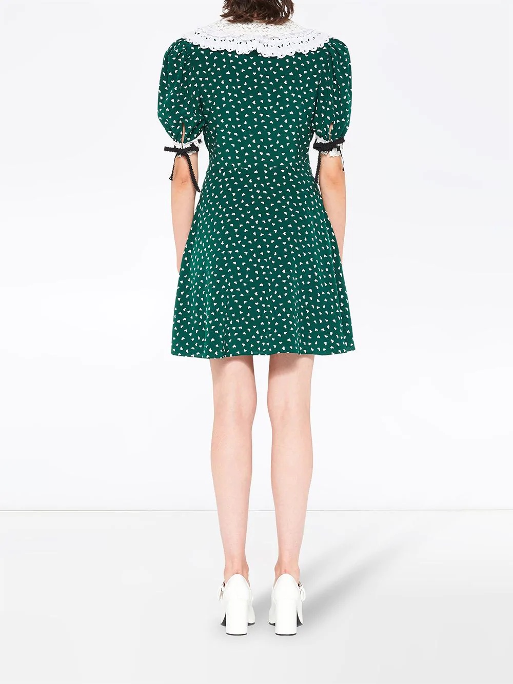 heart print embroidered collar dress - 4