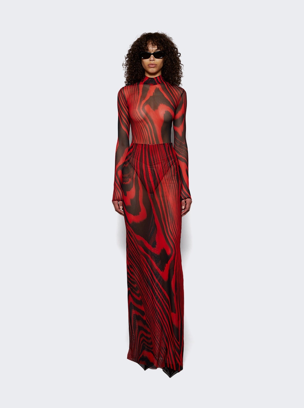 Printed Mesh Maxi Skirt Red And Black - 5