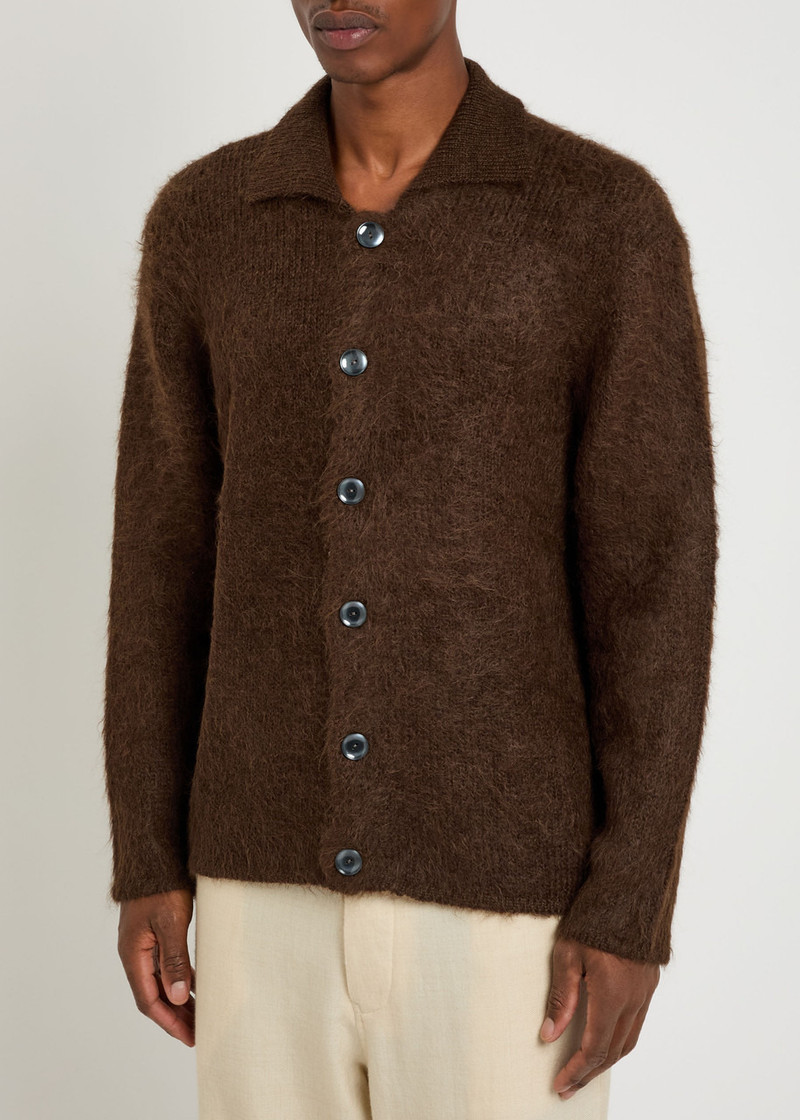 The Elder Statesman The Elder Statesman Thistle Brushed Alpaca-blend Cardigan outlook