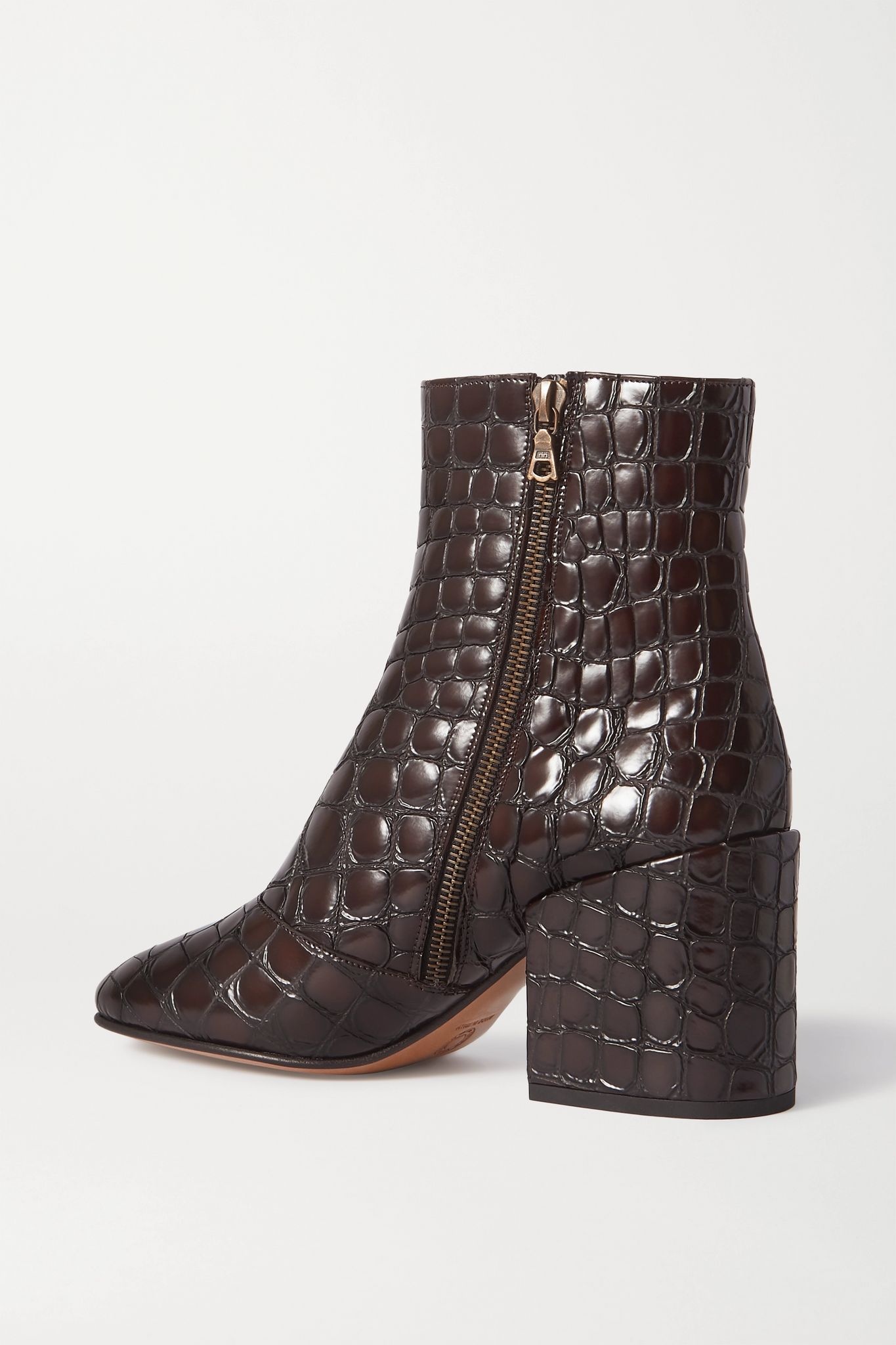 Croc-effect glossed-leather ankle boots - 3