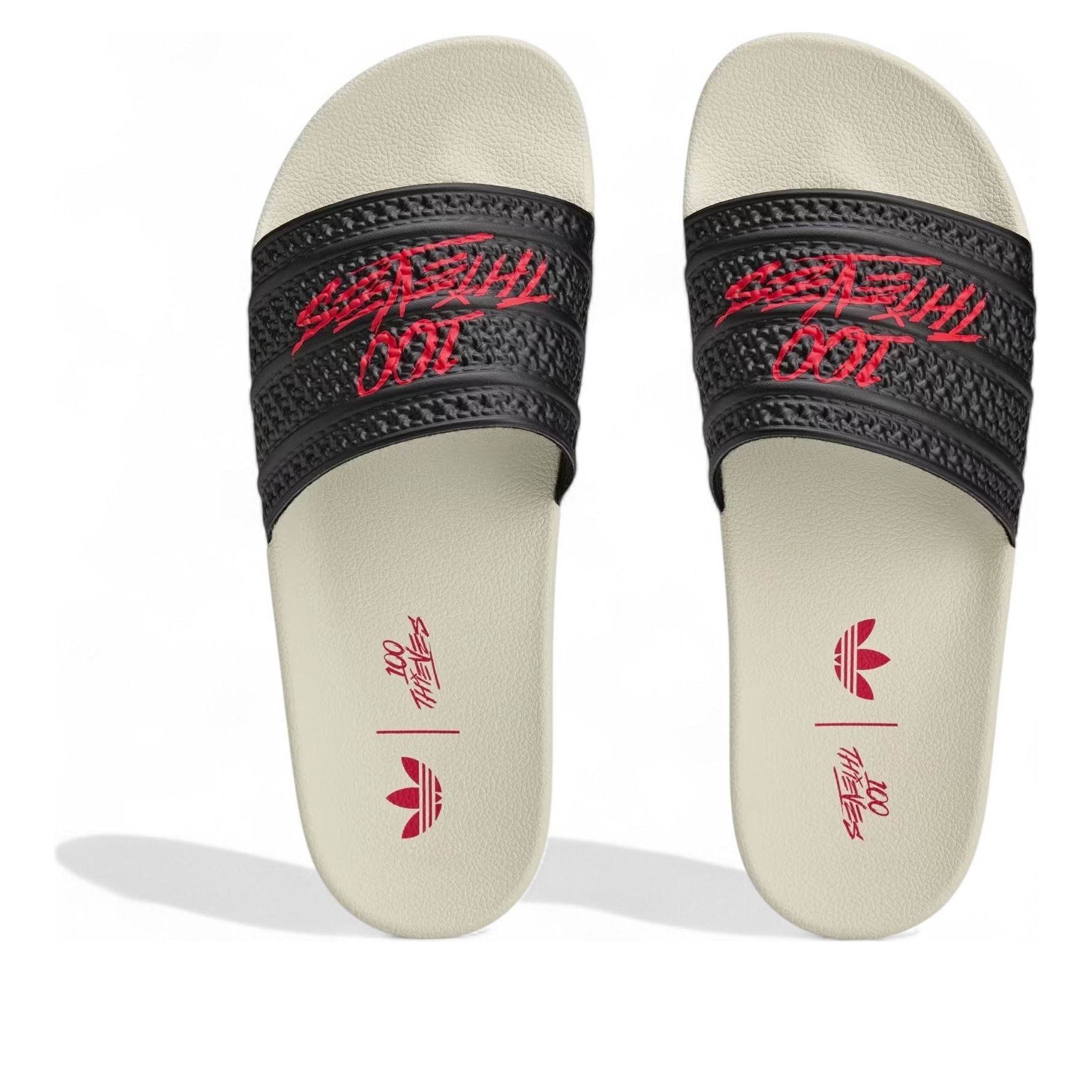 adidas x 100 Thieves Adilette Slides 'Black Red' JR9152 - 4