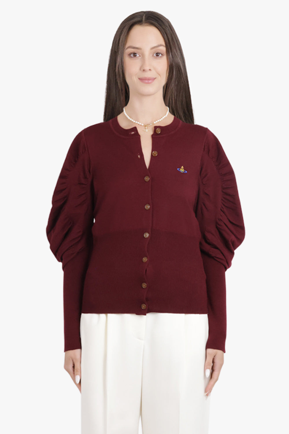 ELI BALLOON SHOULDER KNIT CARDIGAN | BRICK RED - 4