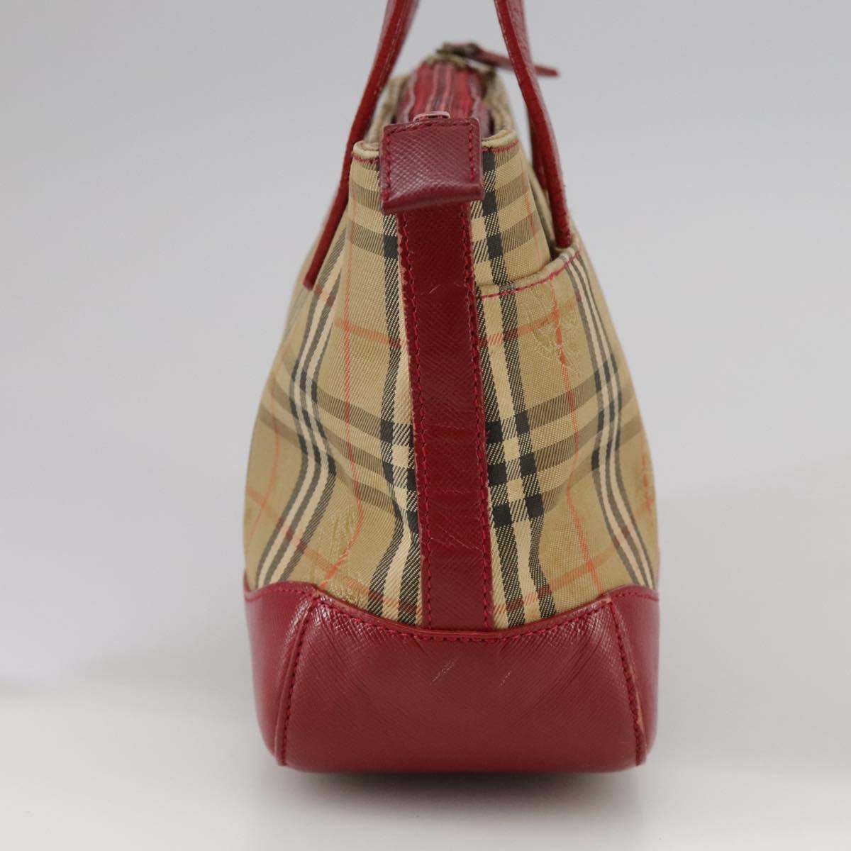 Burberry Nova Check Hand Bag Canvas Beige Red - 4