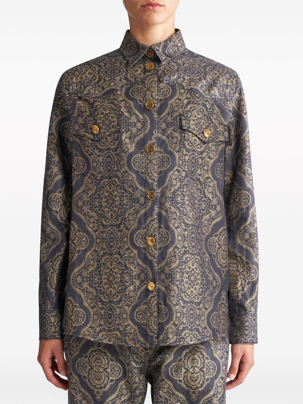 patterned-jacquard denim shirt - 3