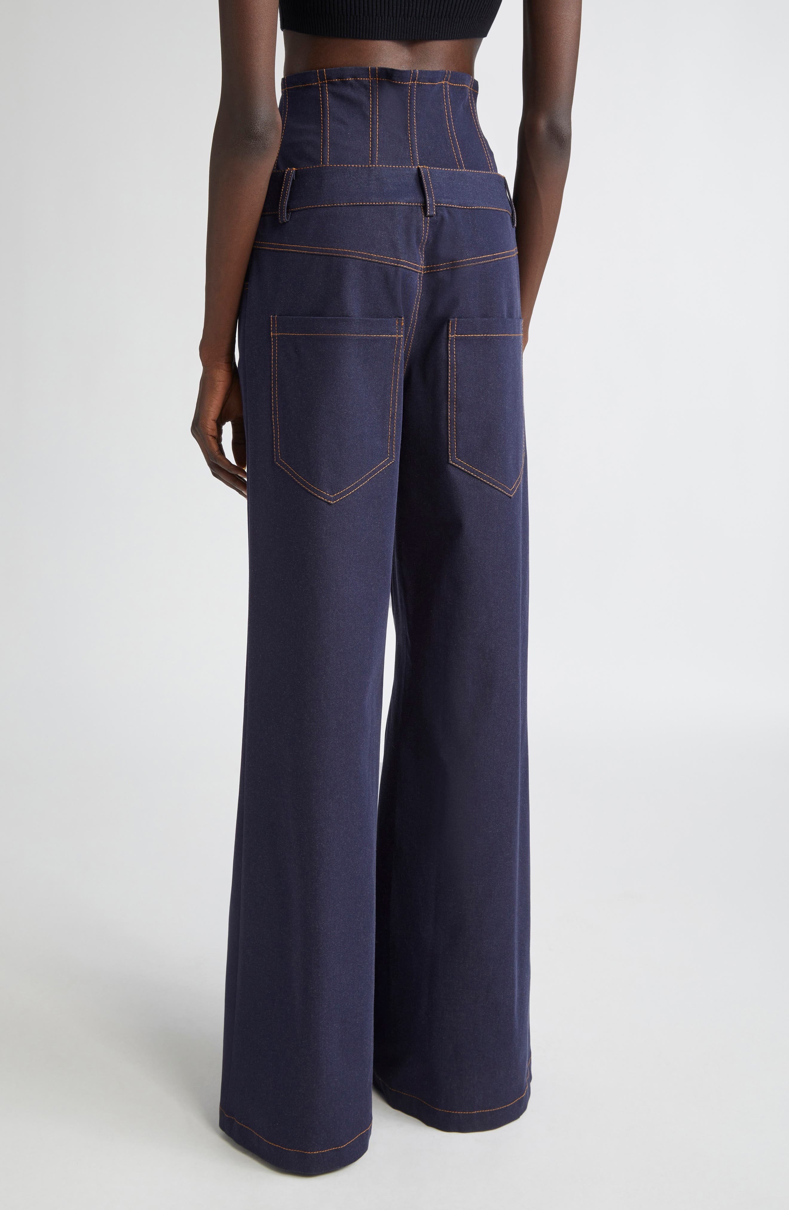MONSE Corset Waist Wide Leg Jeans in Indigo at Nordstrom - 3