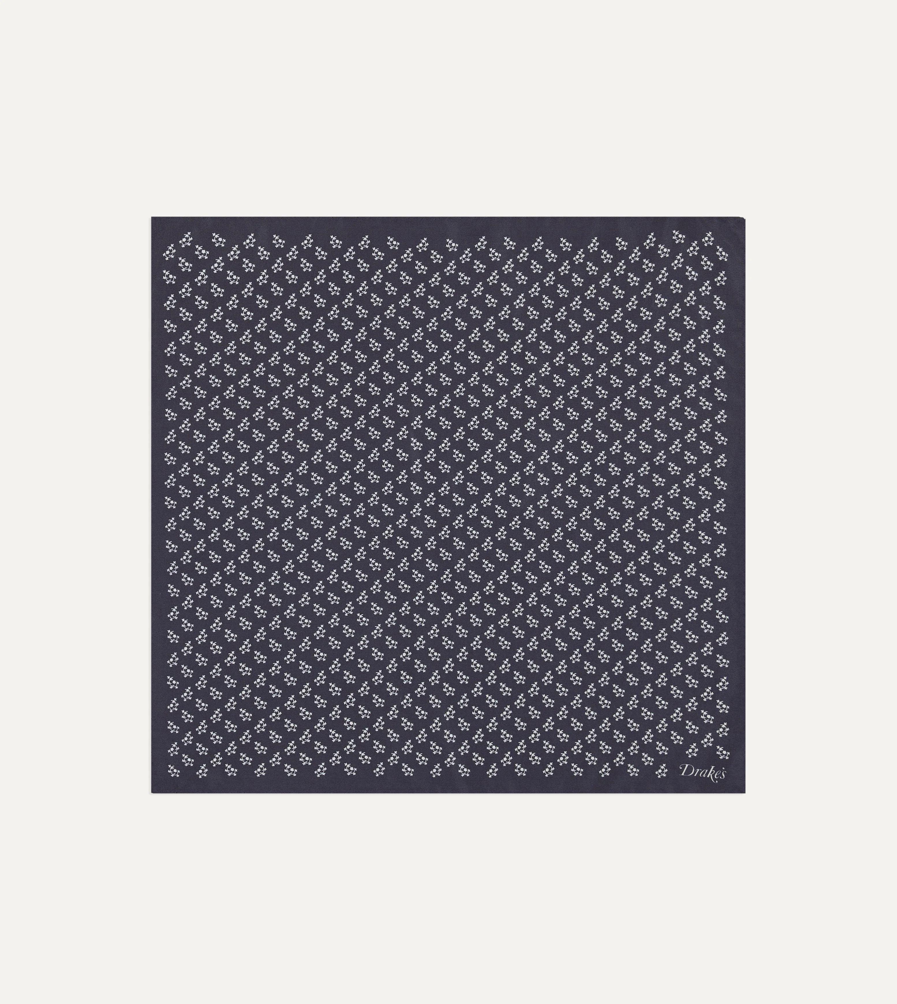 Navy Small Floral Print Silk Pocket Square - 1