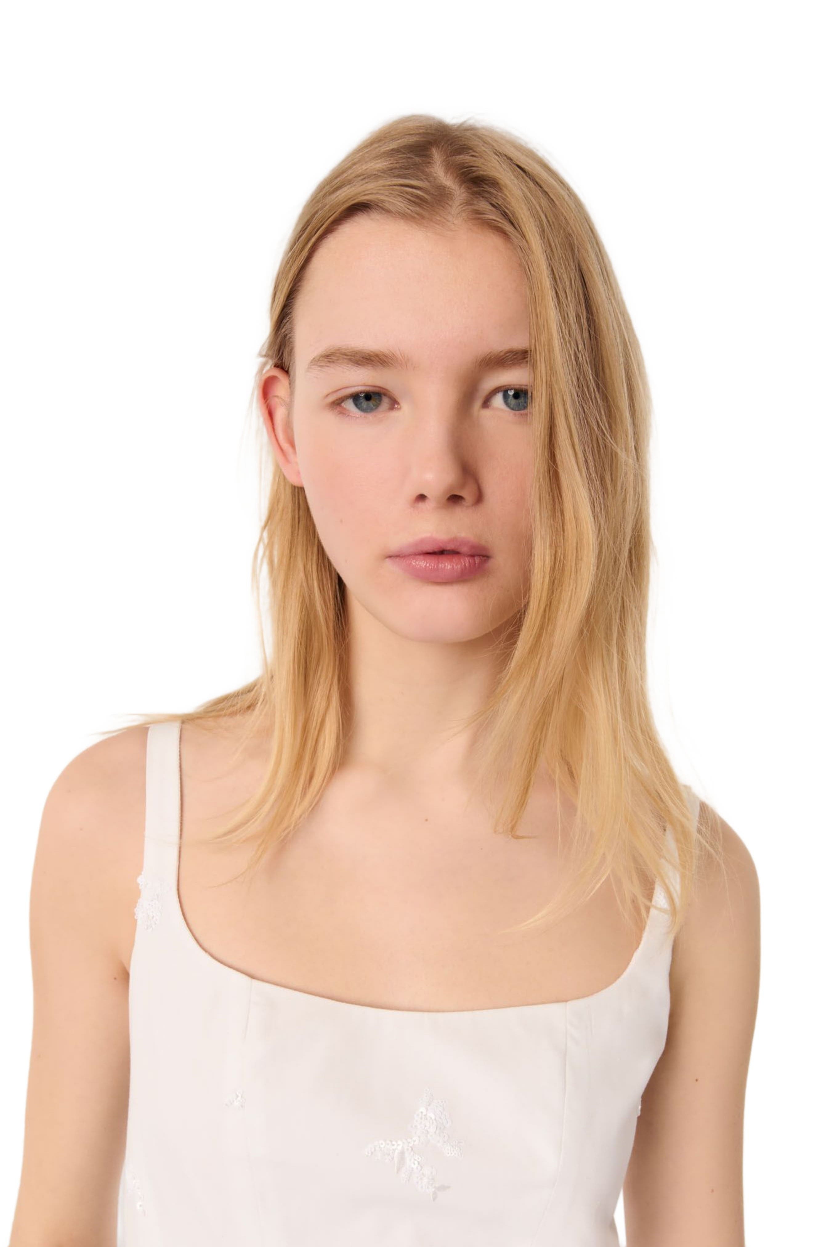maje Embroidered cotton midi dress in White at Nordstrom - 7