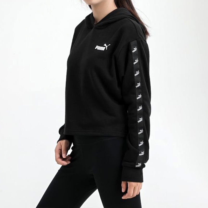 (WMNS) PUMA Amplified Cropped Tr Hoodie 'Black White' 586592-01 - 4