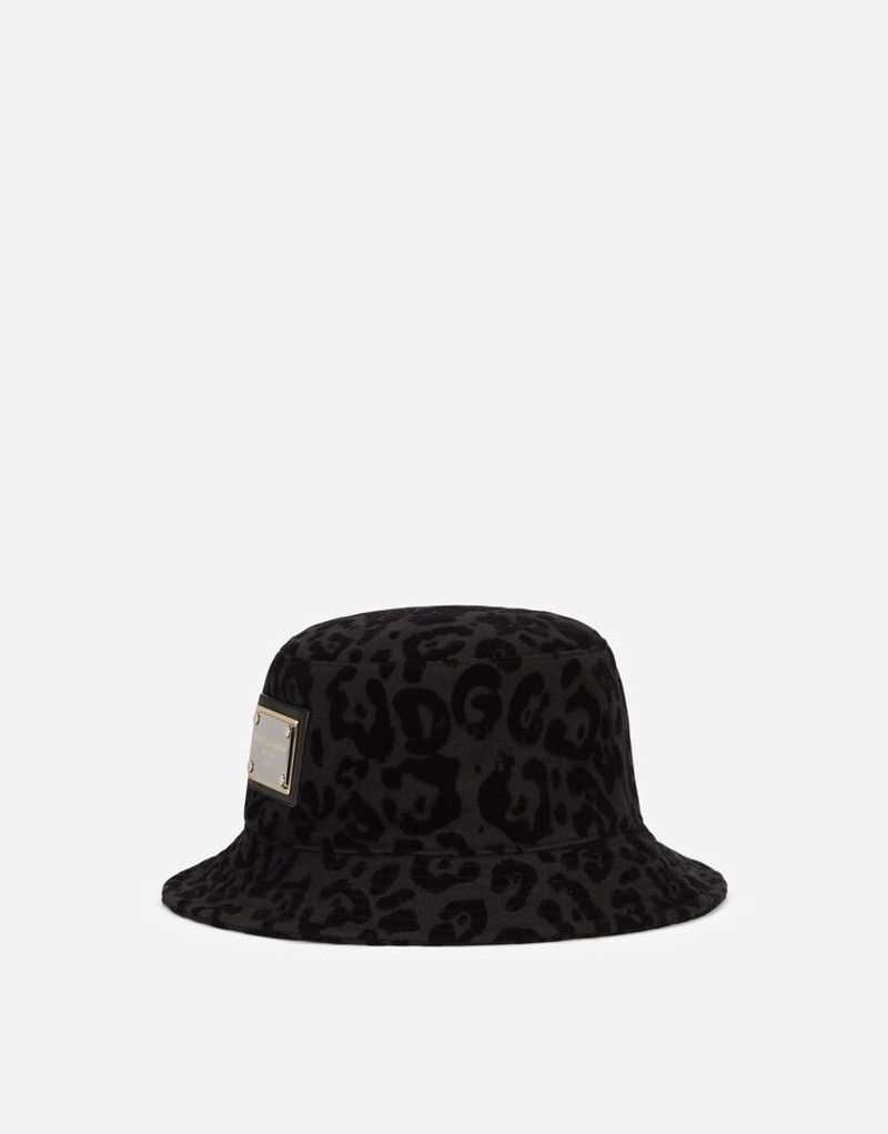 Bucket hat with flocked leopard print 1