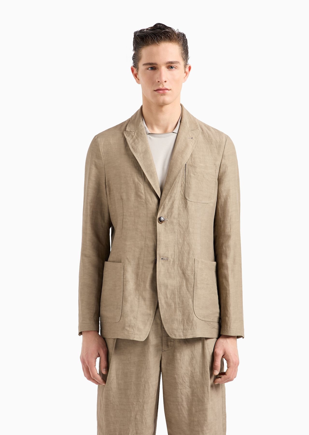 Viscose and linen canvas single-breasted jacket - 2