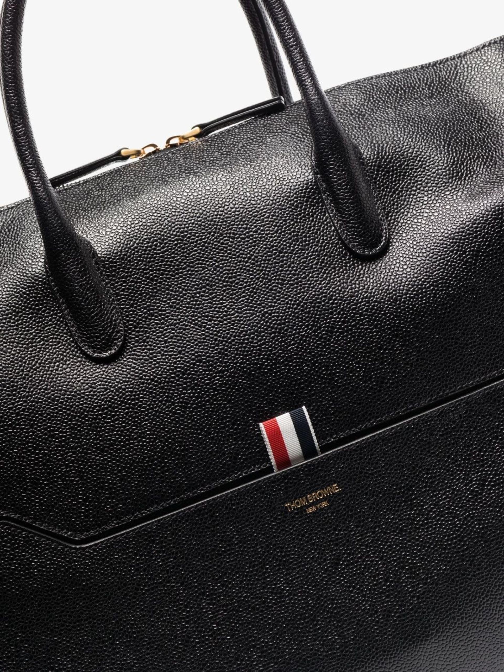 black 4-bar stripe leather holdall bag - 5