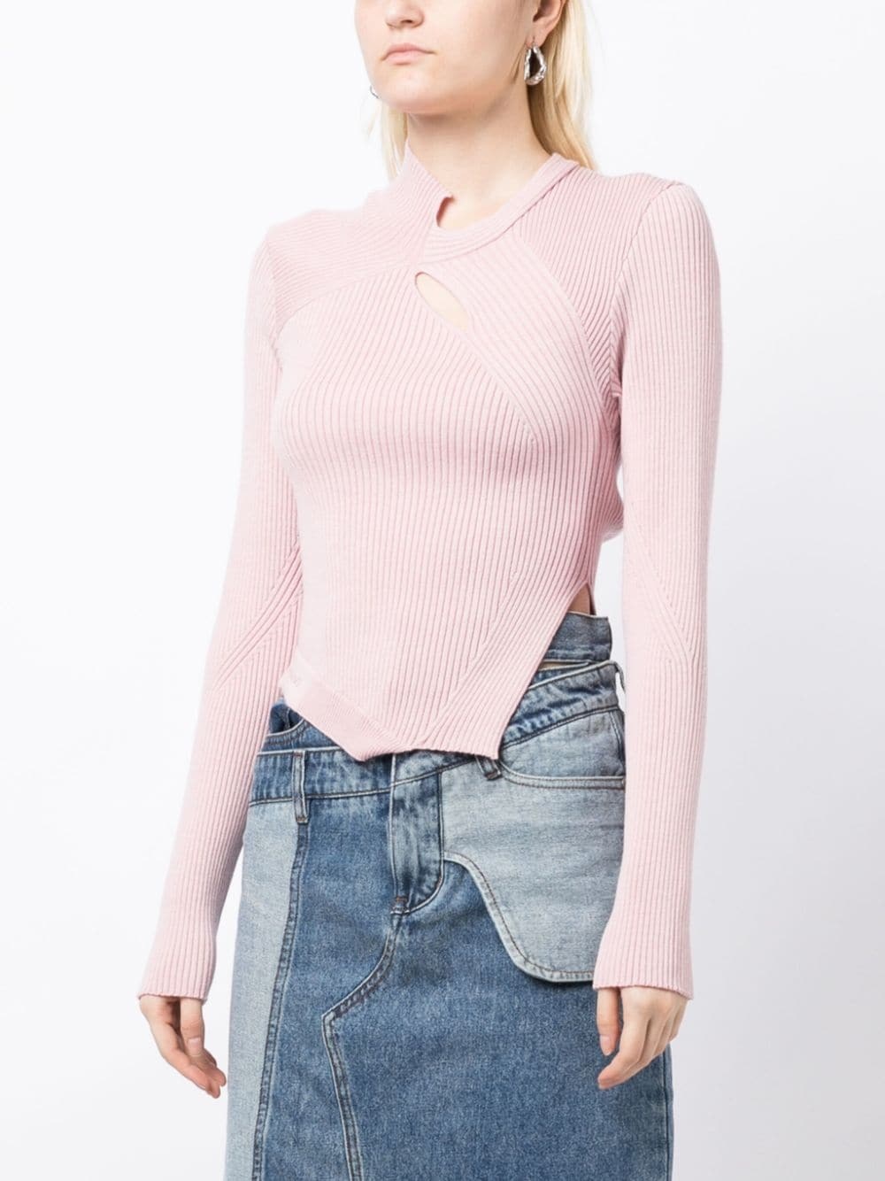 cut-out detailing ribbed-knit jumper - 3