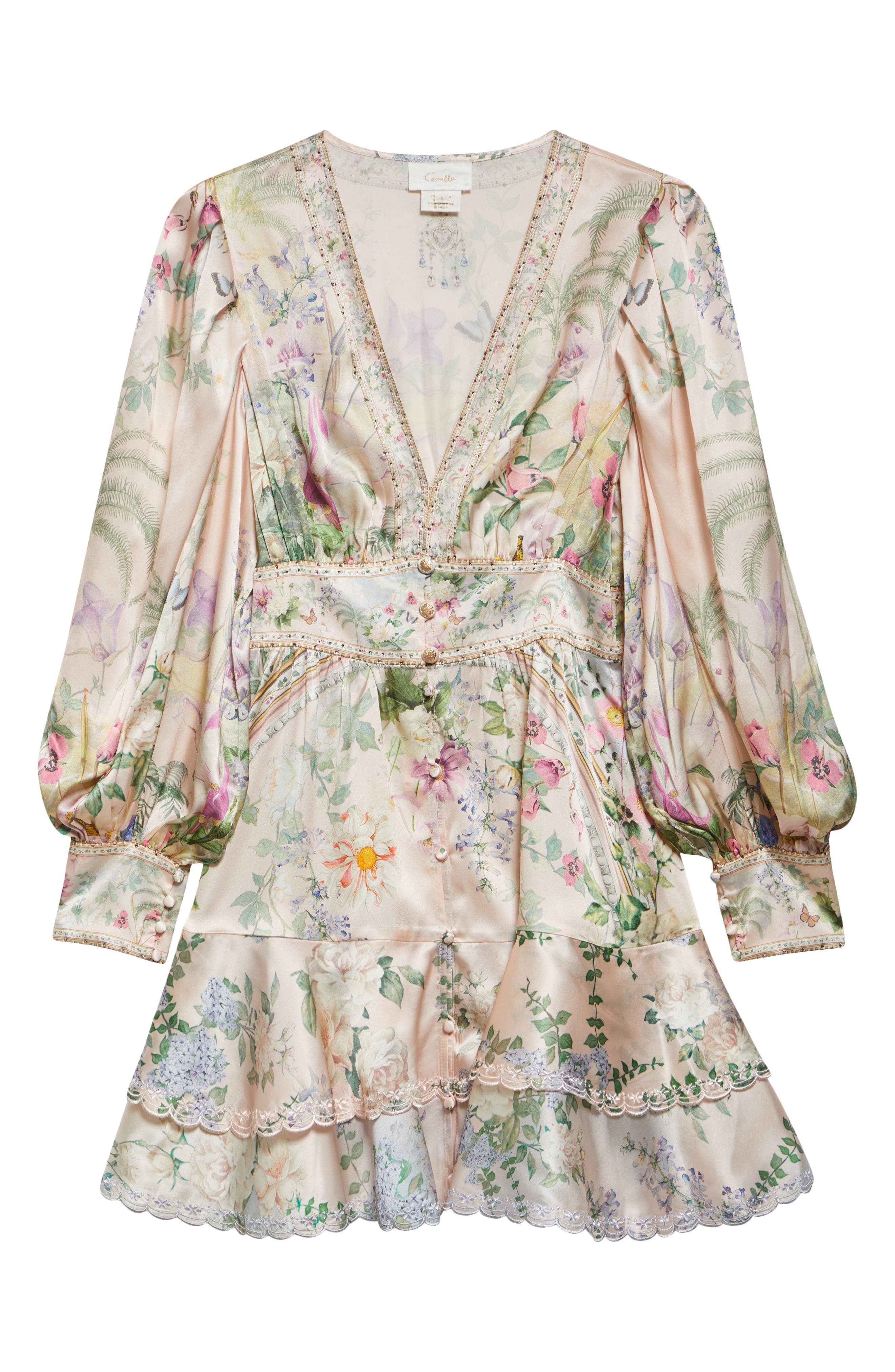 Camilla Button Front Long Sleeve Silk Charmeuse Minidress in Palacio Playground at Nordstrom - 5