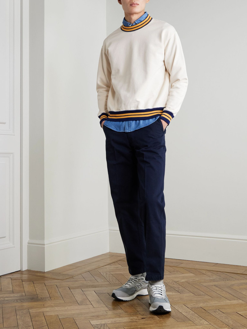 Drake's Logo-Embroidered Striped Cotton-Jersey Sweatshirt Sand outlook