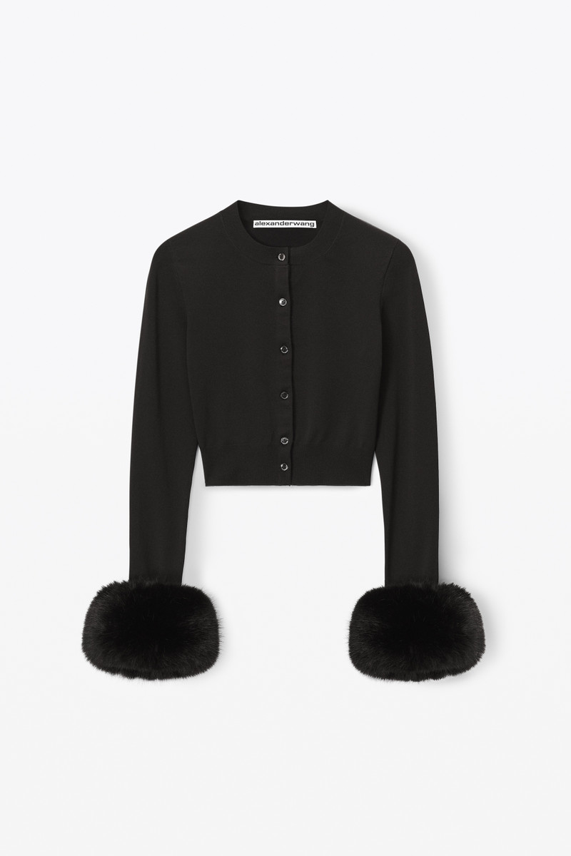 faux fur cuff cardigan in compact nylon 1