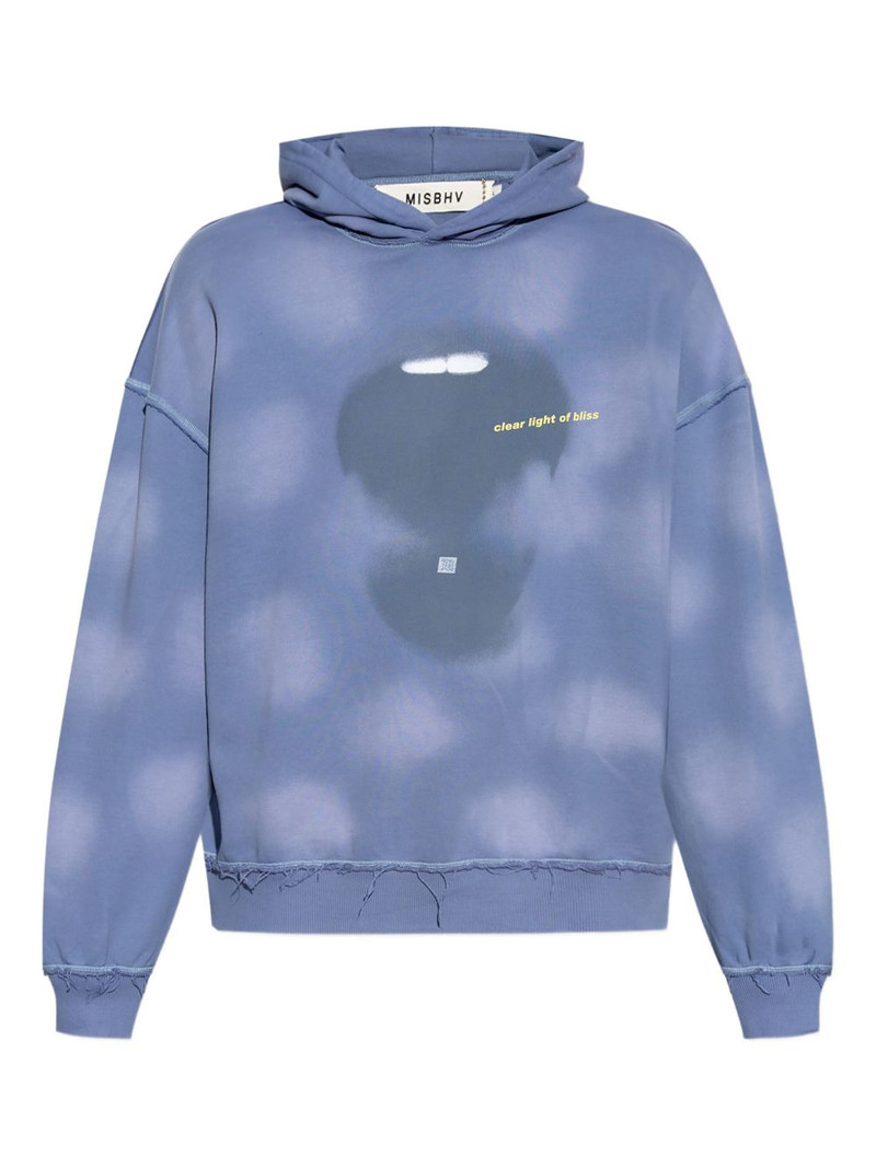 cloud-print frayed-hem hoodie 1