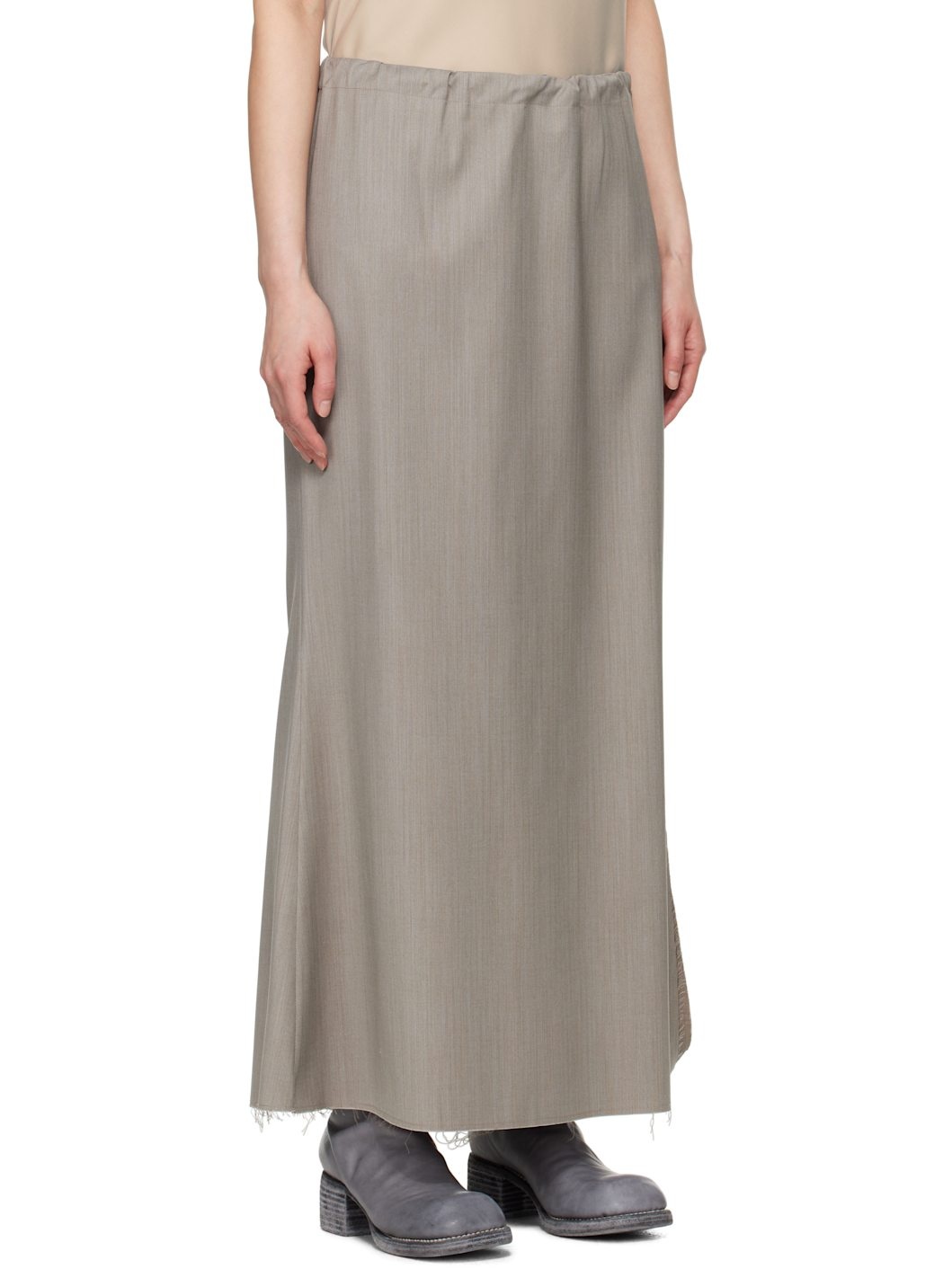 Gray No.290 Summer Wool Slit Midi Skirt - 2