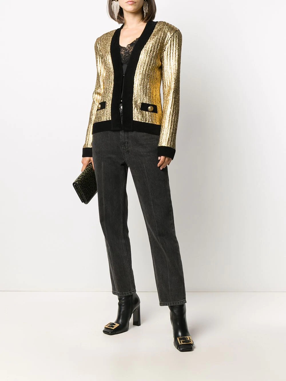 gold cropped cardigan - 2