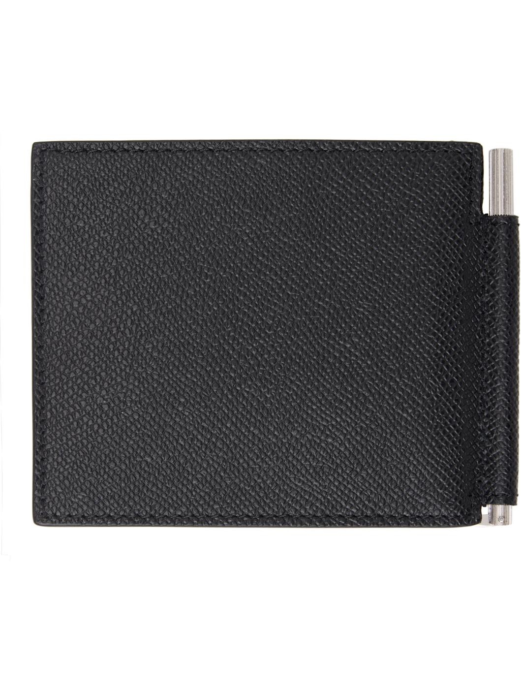 Black Small Grain Leather T Line Money Clip Wallet - 2