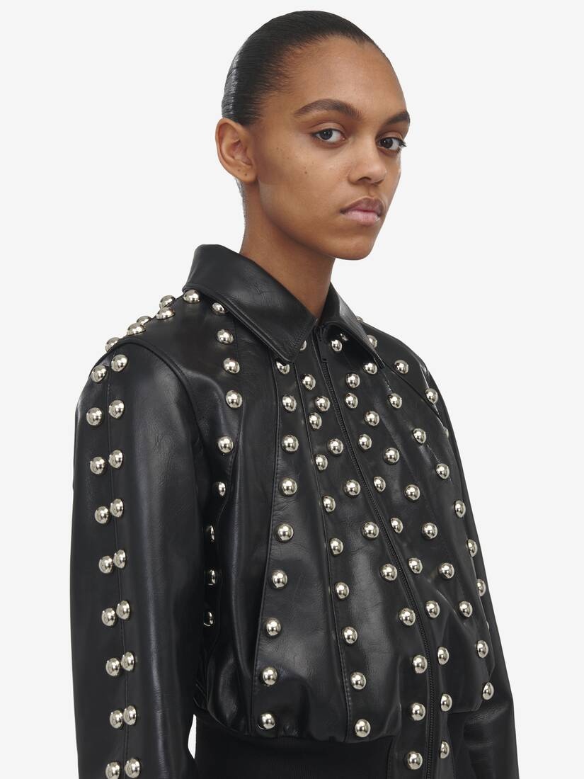 Studded Leather Bomber Jacket - 5