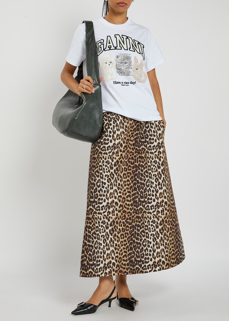 Ganni Animals Logo-embroidered Cotton T-shirt - 4