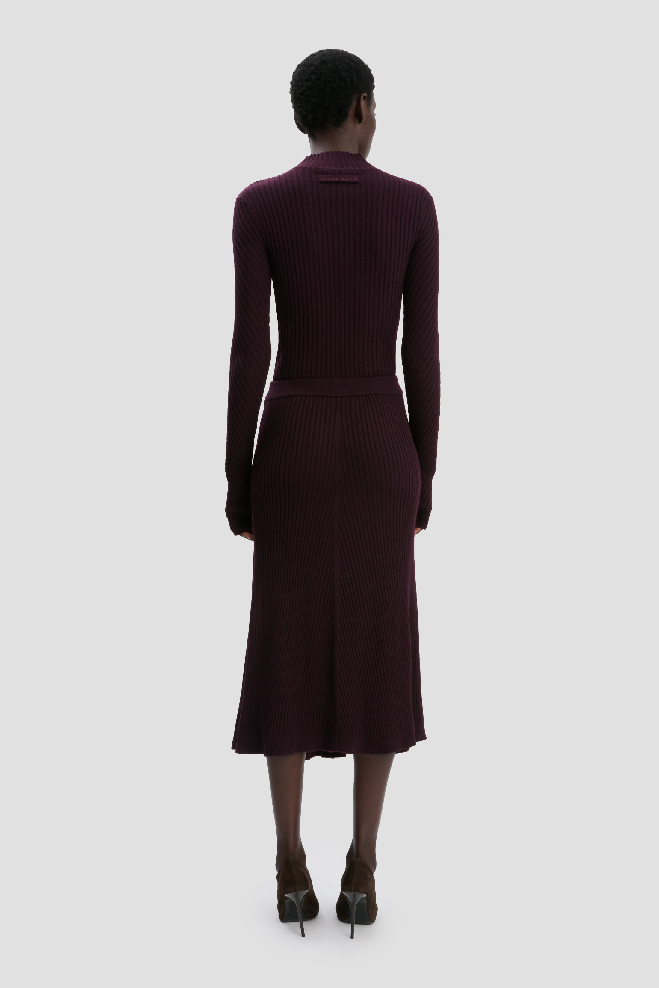 Ribbed Knit Midi Skirt In Merlot - 6