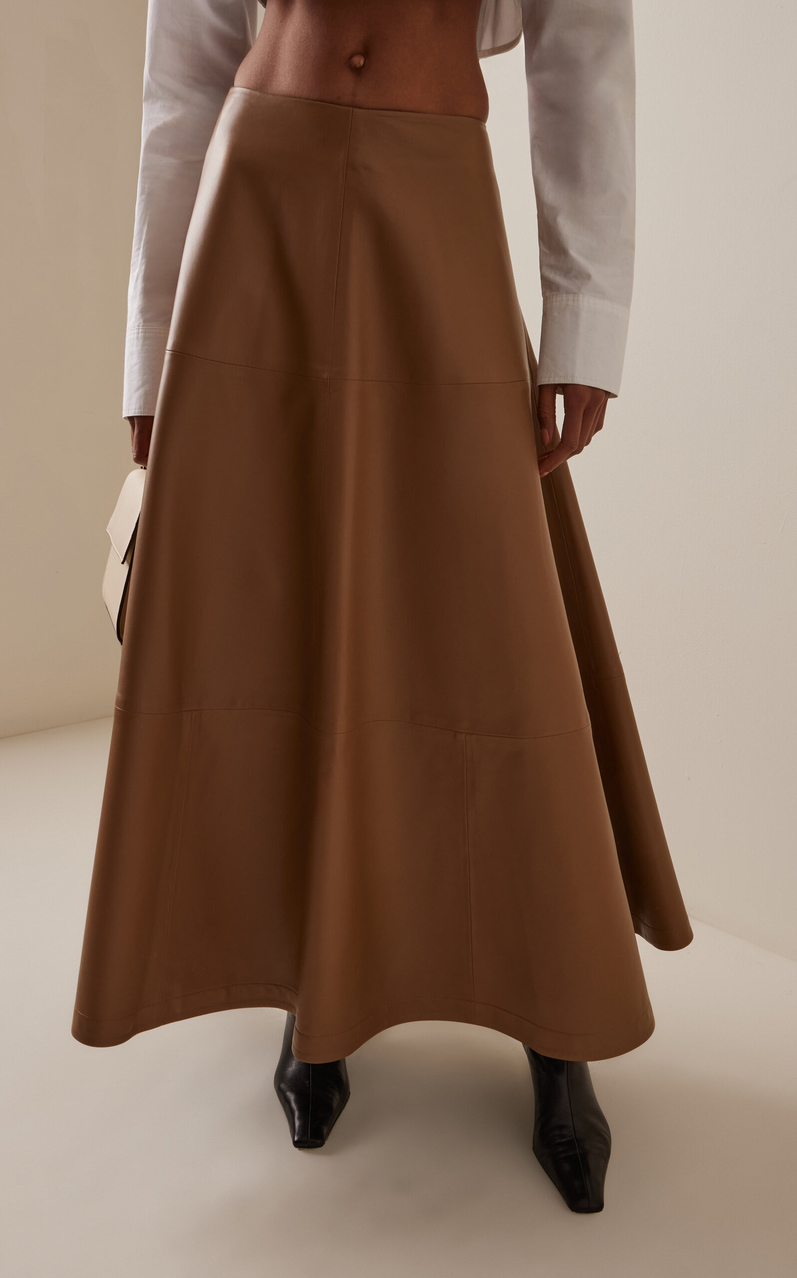 Varda Leather Midi Skirt brown - 3