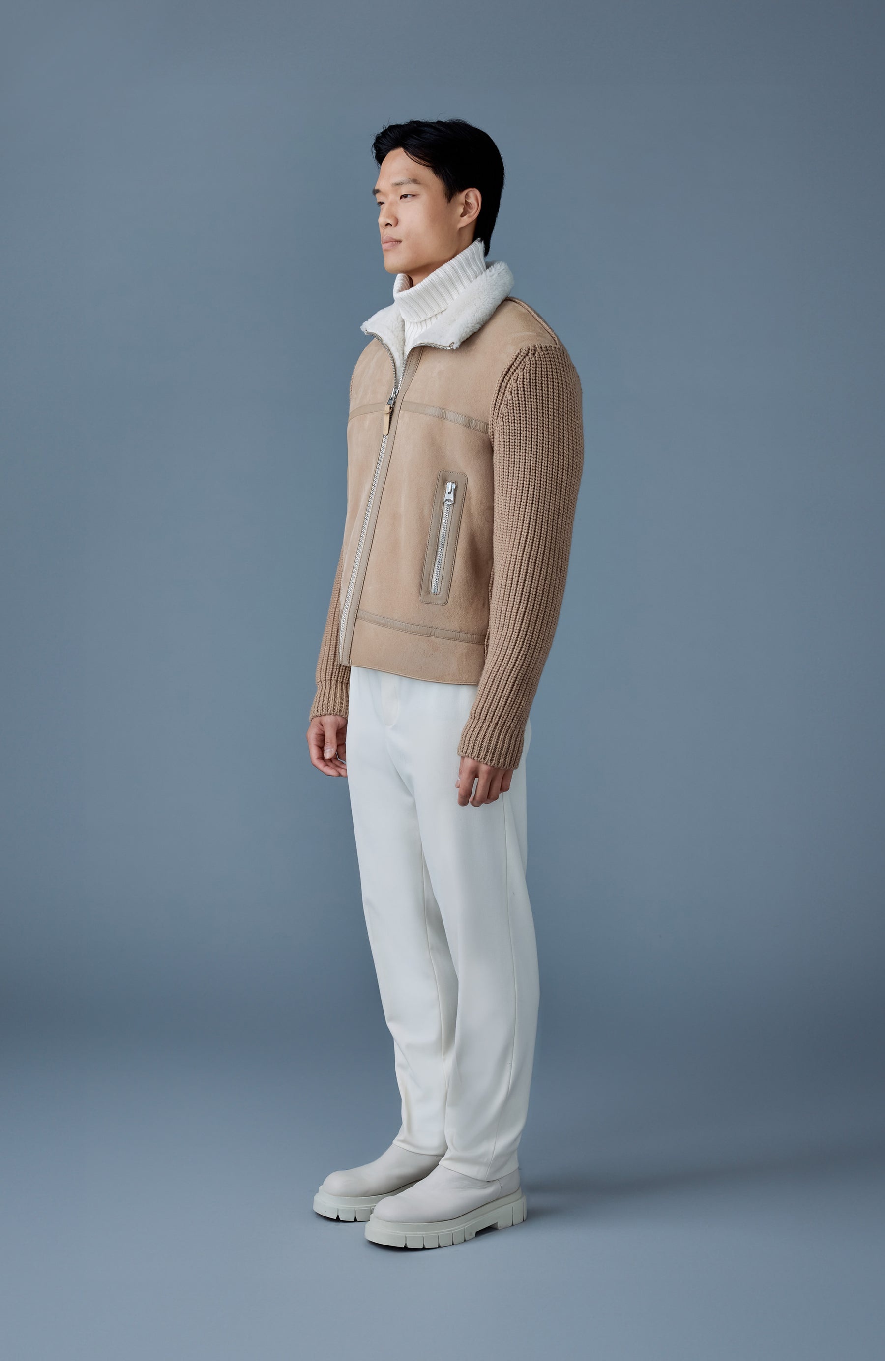 JONATHAN Mixed-media shearling jacket - 4