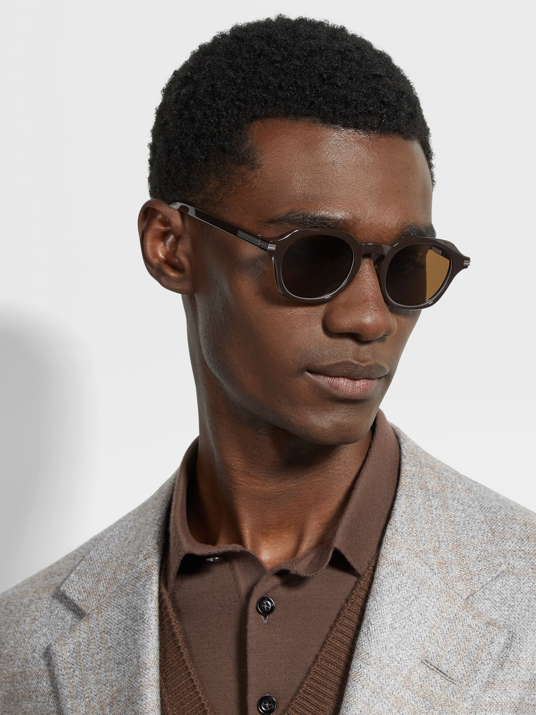 DARK BROWN ACETATE AND TITANIUM SUNGLASSES - 4