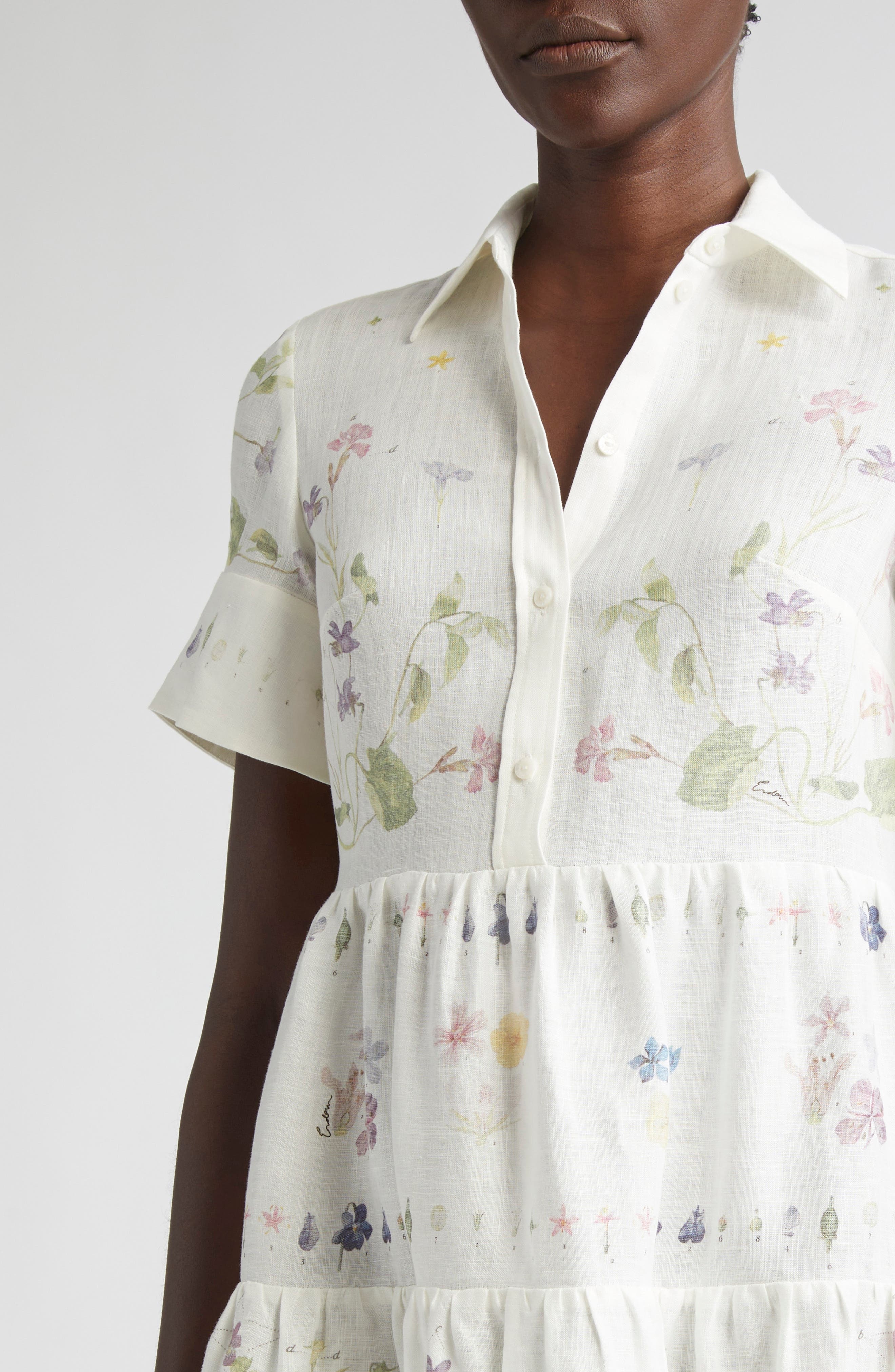 Erdem Short Sleeve Linen Shirtdress in Botanical Garden White at Nordstrom - 4