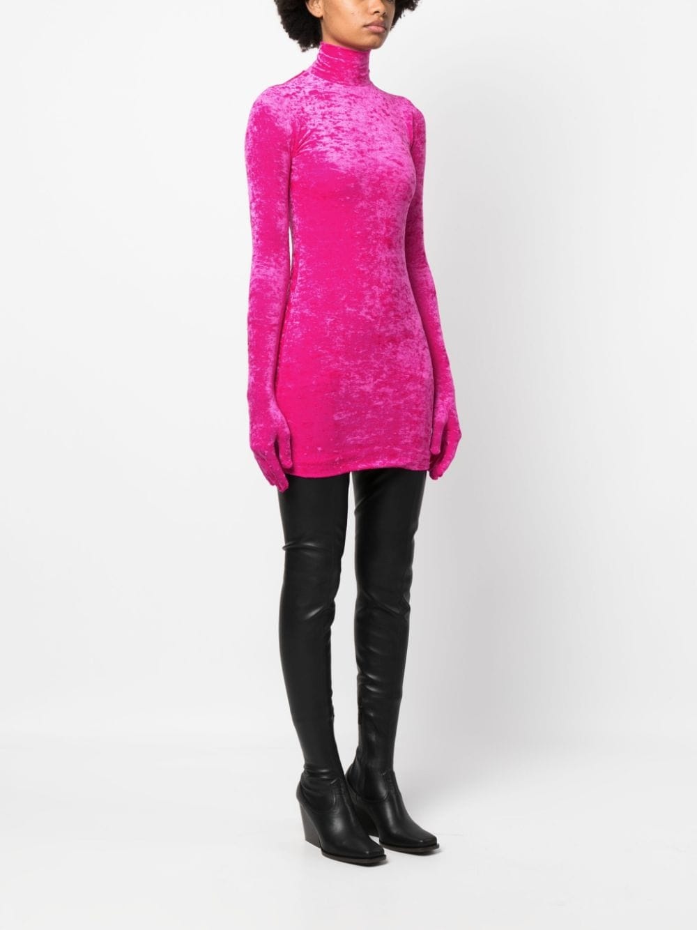 velvet glove-sleeve minidress - 6