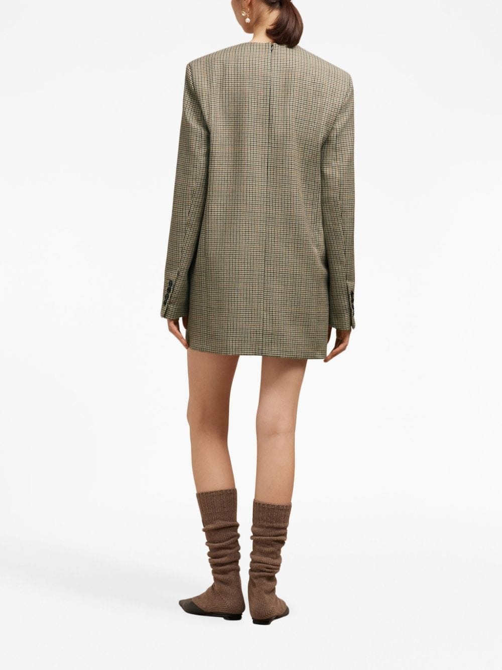 check-print long-sleeve minidress - 4