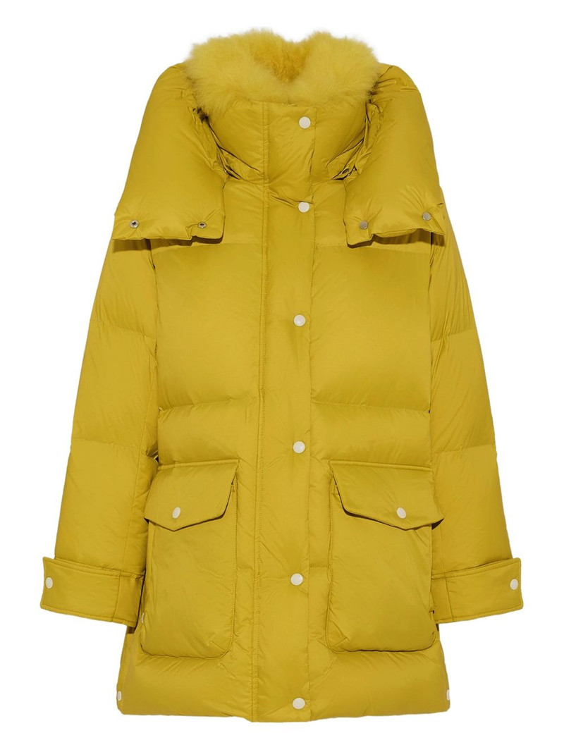 hoodedlambshearling down coat 1