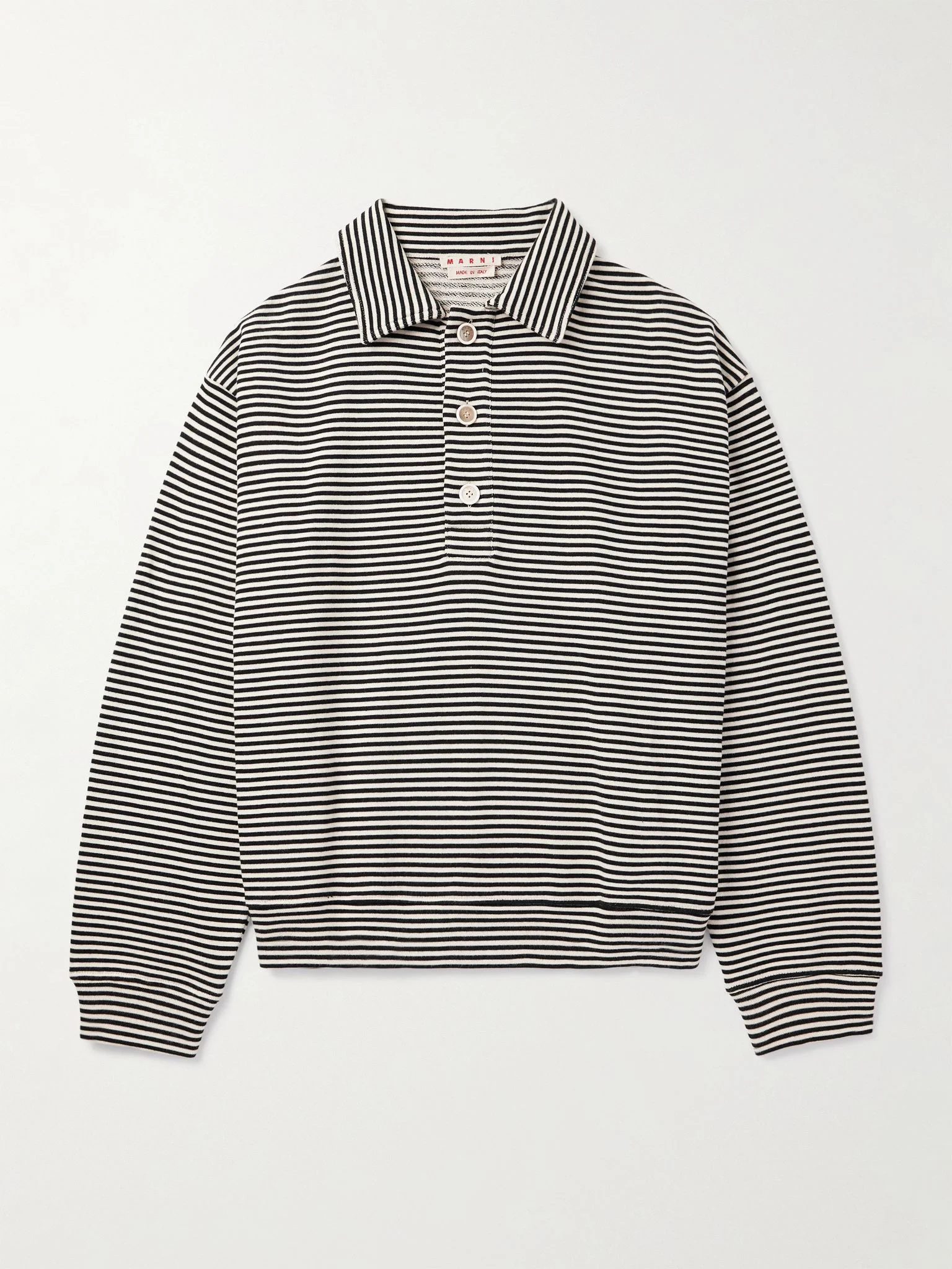 Striped Cotton-Jersey Polo Shirt Black - 1