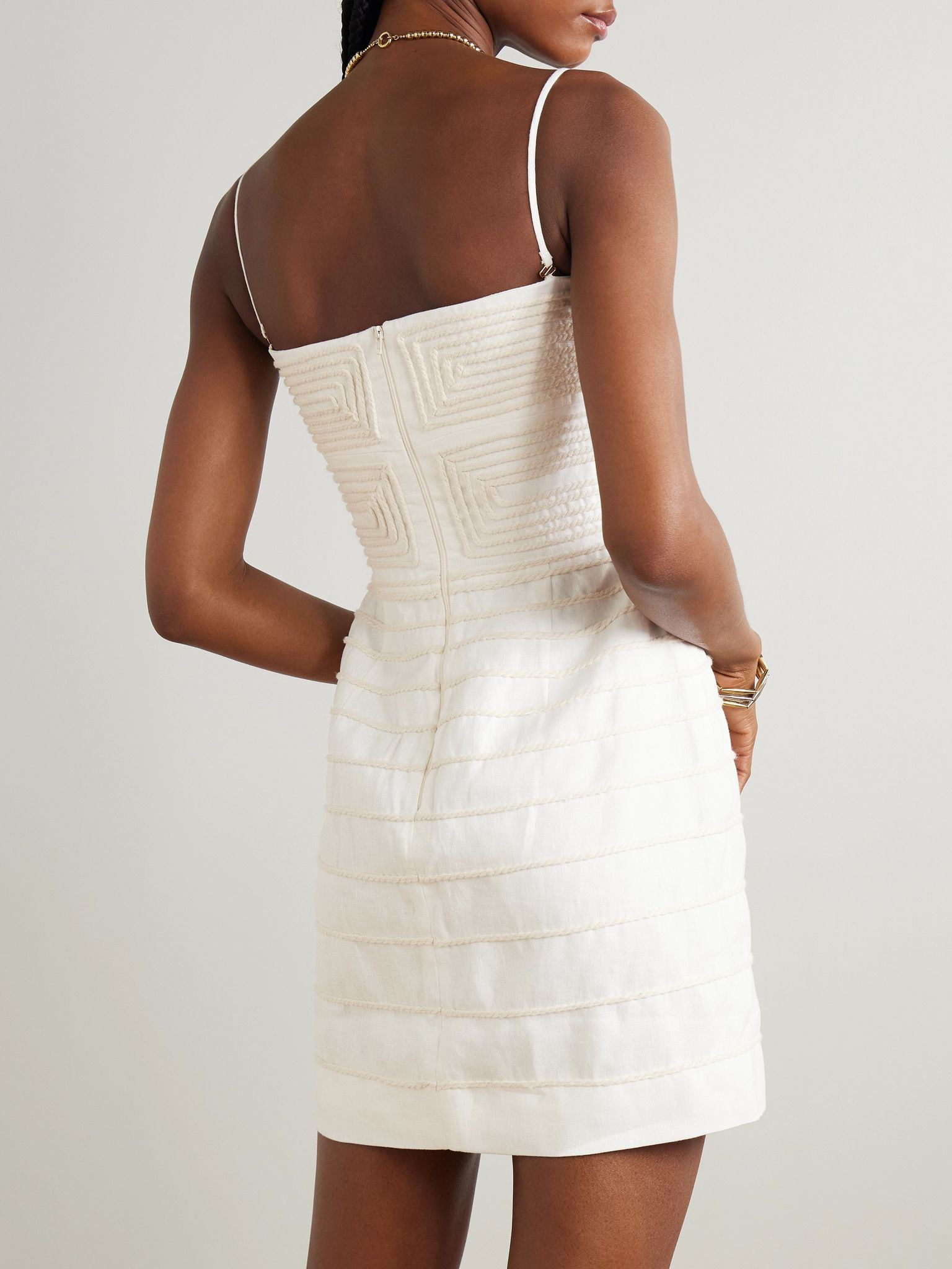Muy Poetica strapless rope-trimmed cutout linen mini dress Ivory - 3