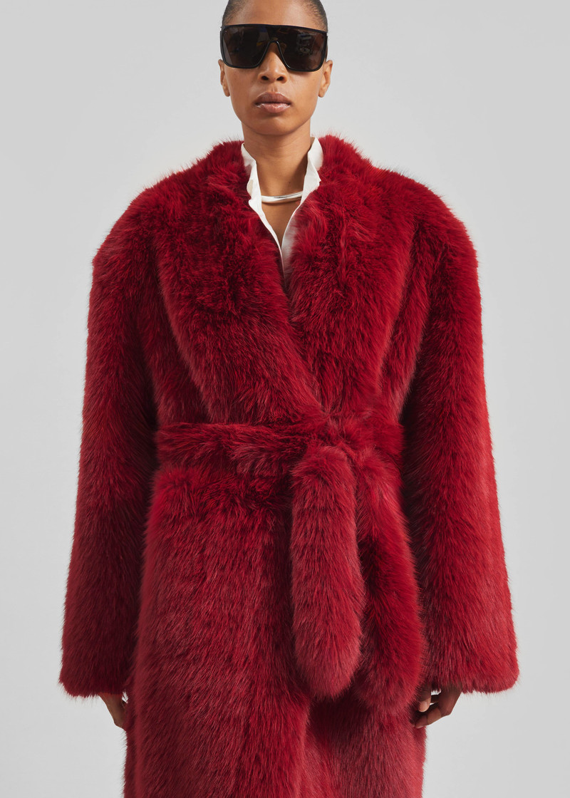 Destiny Padded Faux Fur Coat - Red 6