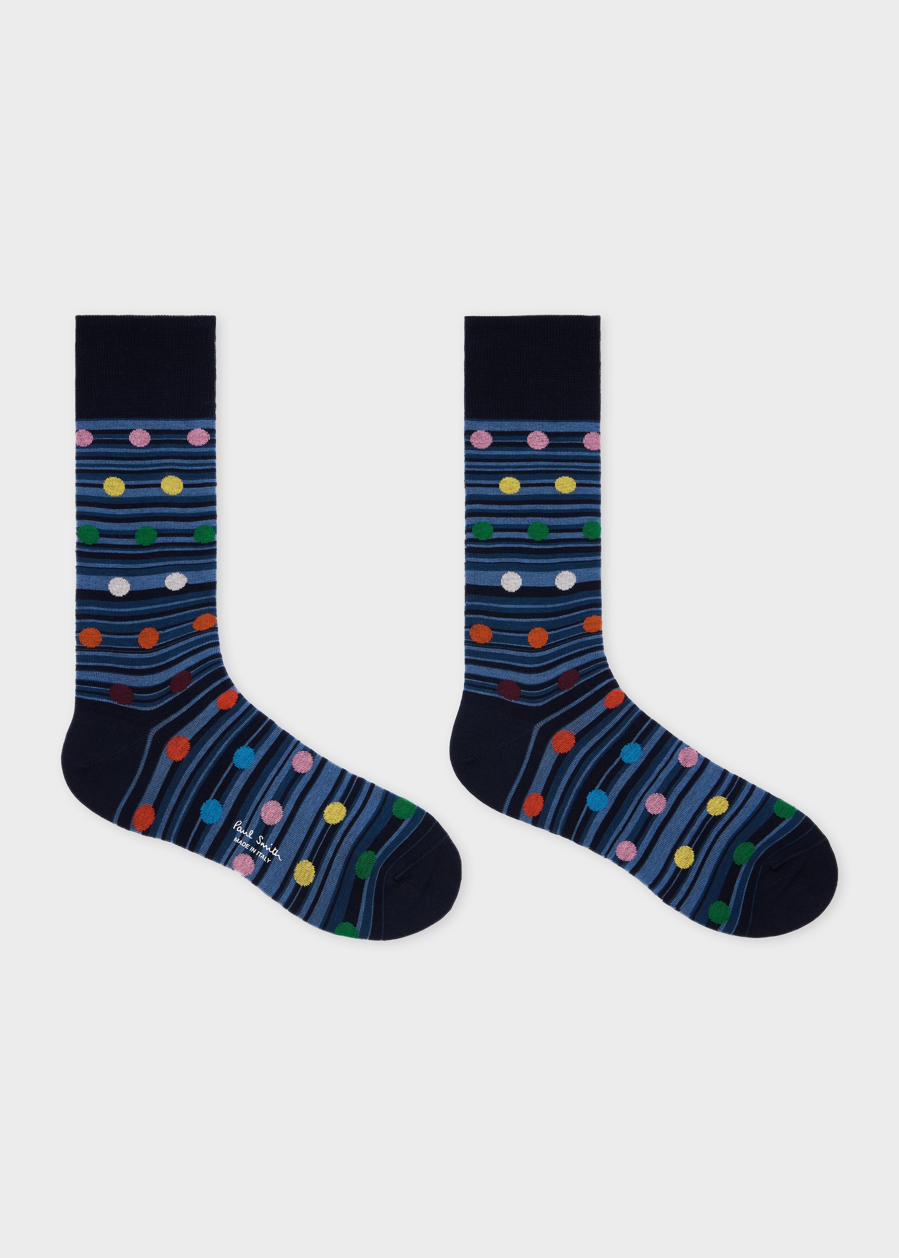 Navy Tonal Stripe and Multicolour Polka Dot Socks - 2
