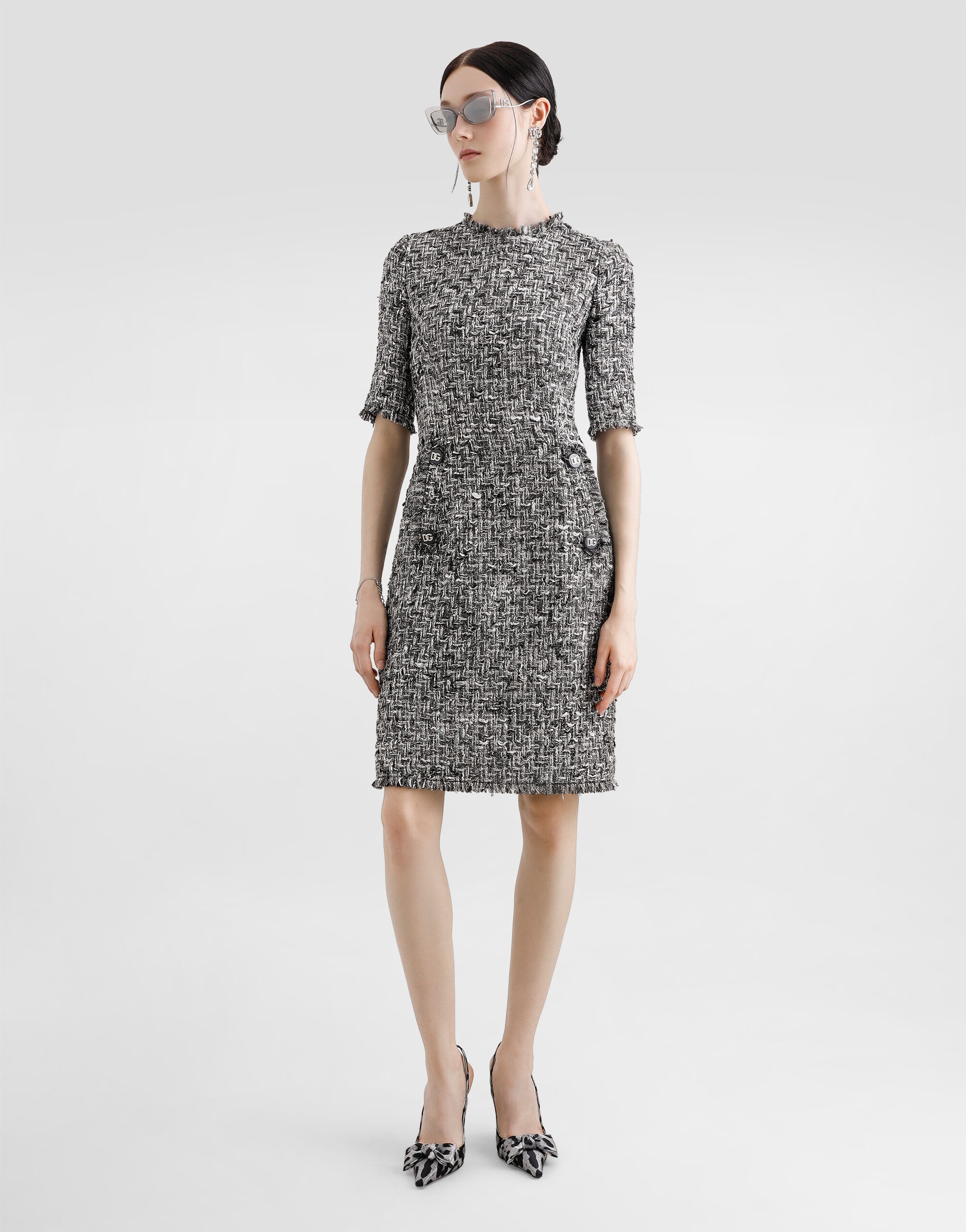 Raschel tweed midi dress with short sleeves - 2