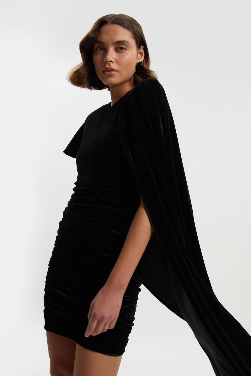 KAREN MILLEN Stretch Velvet Jersey Cape Shoulder Mini Dress outlook