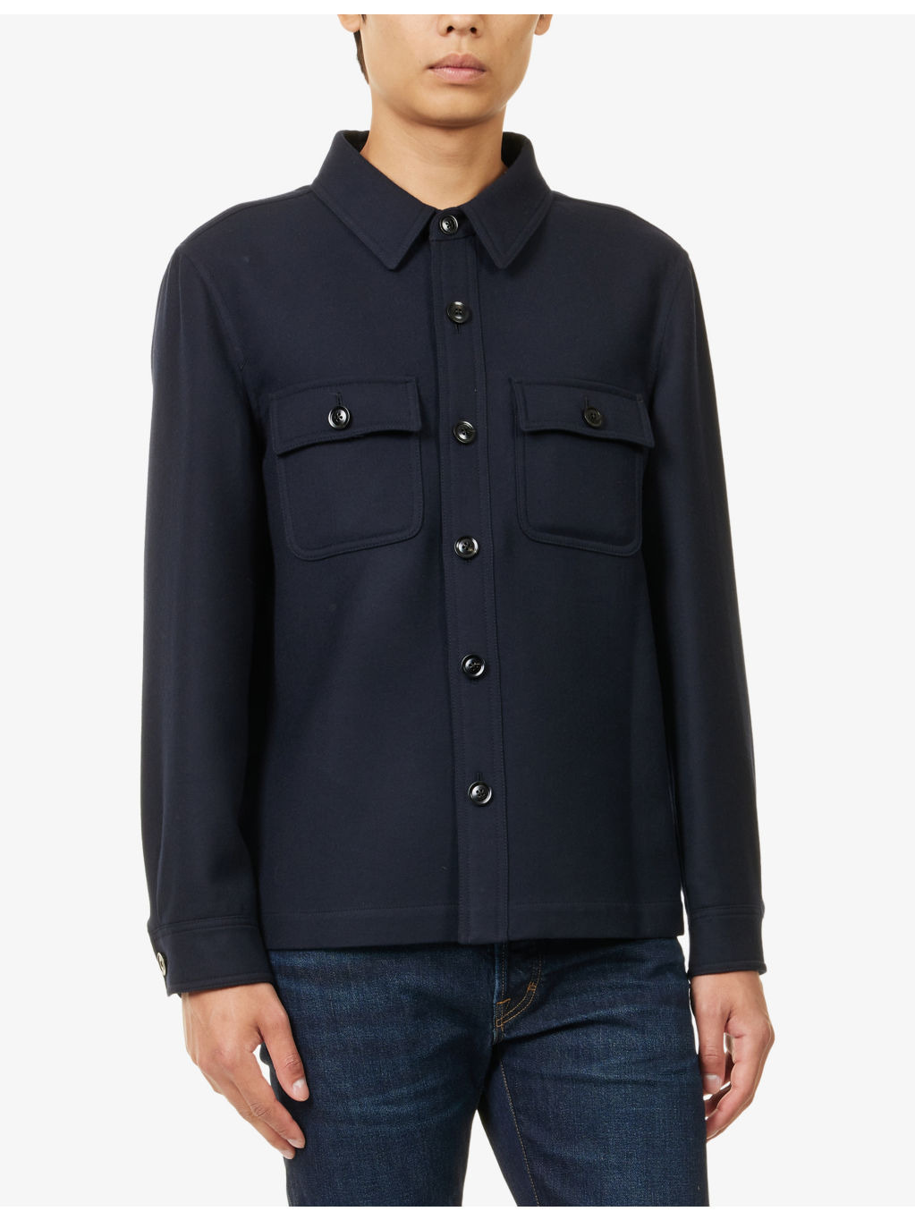 Patch-Pocket Long-Sleeve Wool-Silk Blend Shirt - 3