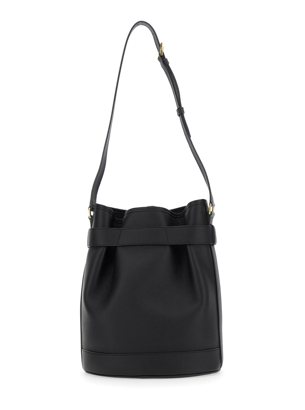 Tom Ford Women Black Medium Bucket Bag With Adjustable Shoulder Strap And Buckle Closure In Grained  - 4