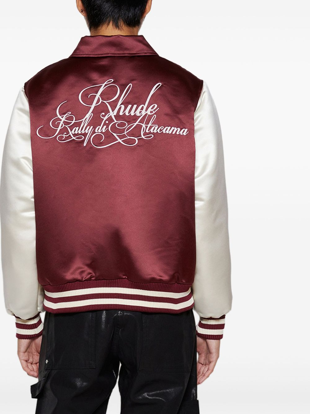 front-zip satin bomber jacket - 5