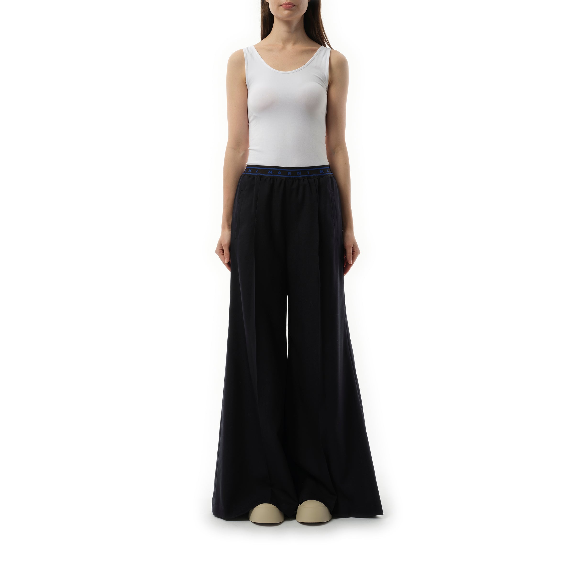 Flared Wool Trousers in Blublack - 4