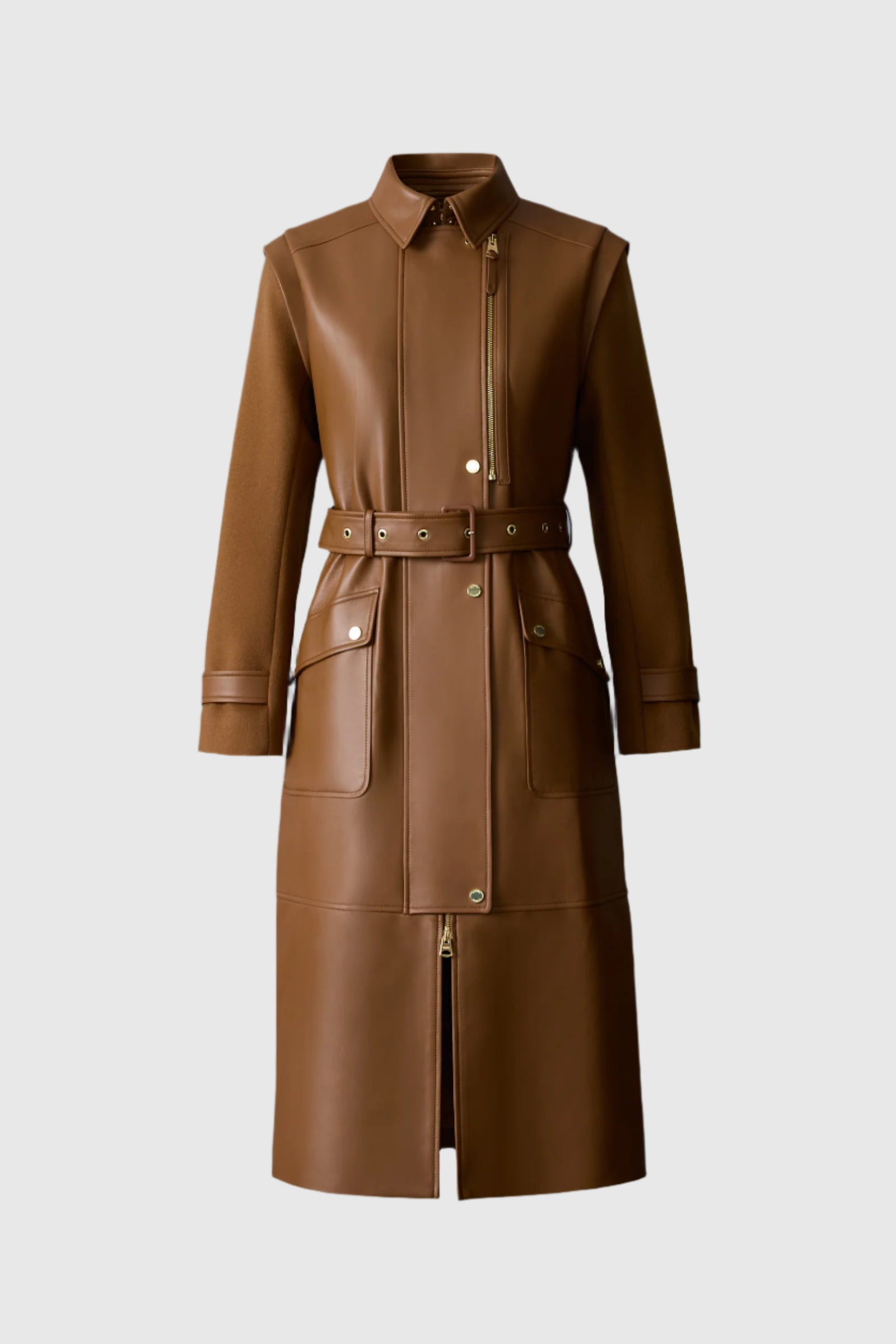 EVELINA 2-in-1 long Lamb Leather Coat with Removable Sleeves - 2