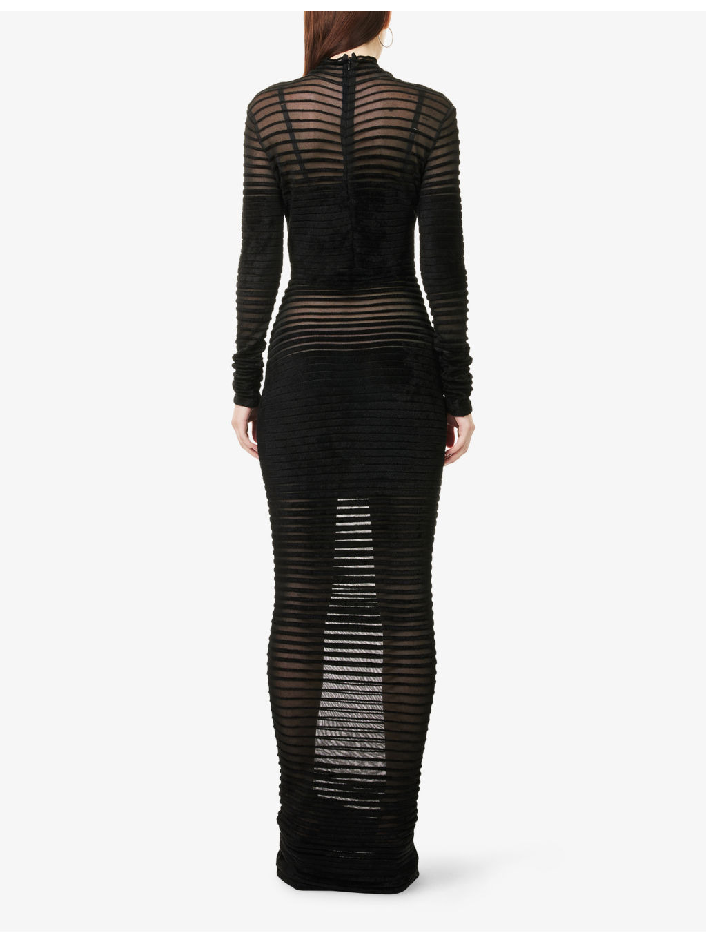 Striped Ribbed Long-Sleeves Woven Gown - 4