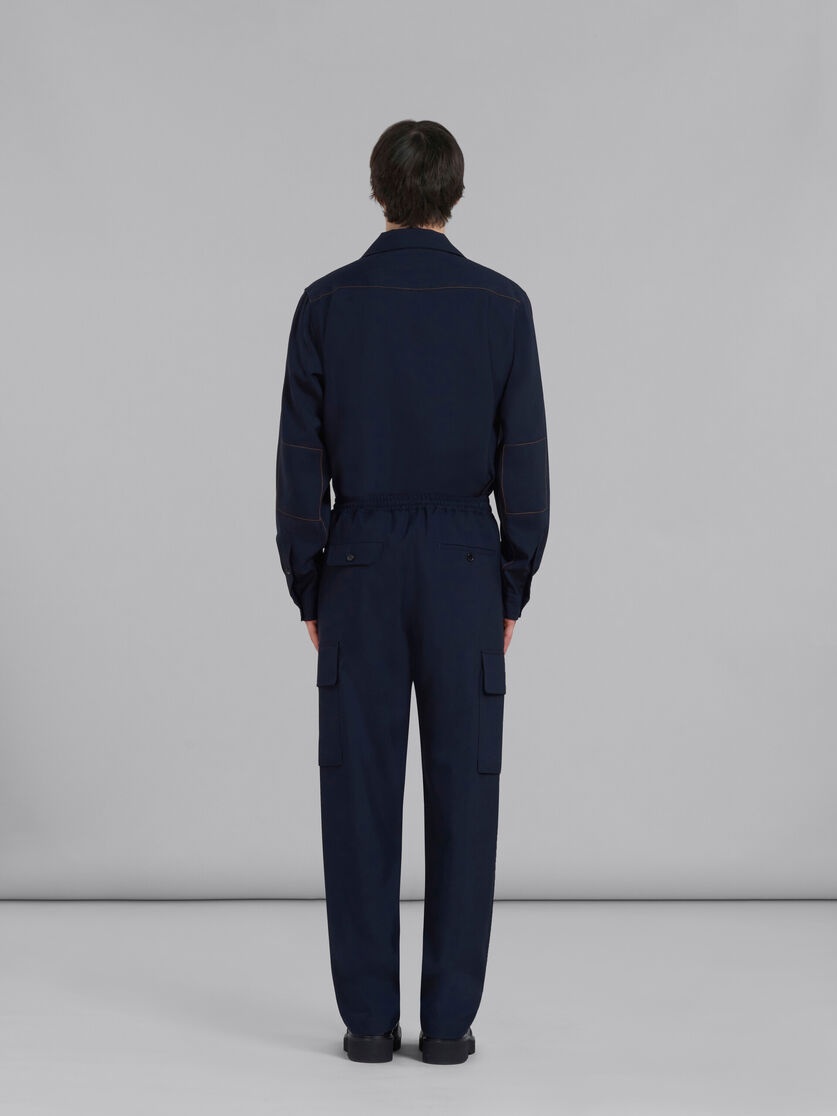 BLUE TROPICAL WOOL CARGO PANTS WITH STITCHING - 3