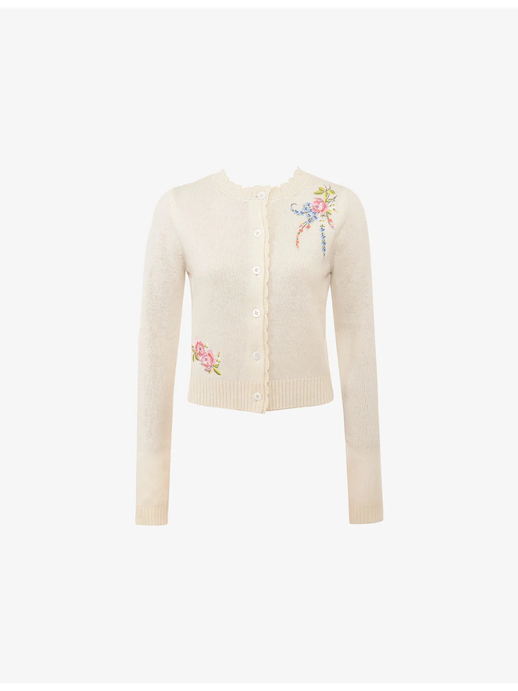 Anjou Floral-Embroidered Wool Knitted Cardigan - 1