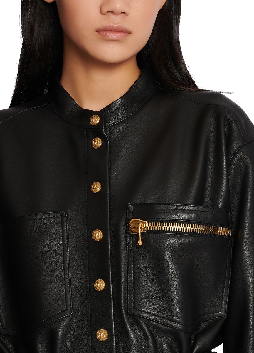 Leather overshirt with lace-up details - 4