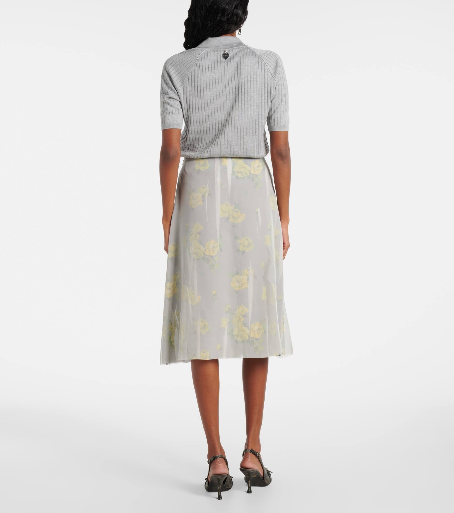 Floral mesh midi skirt - 3