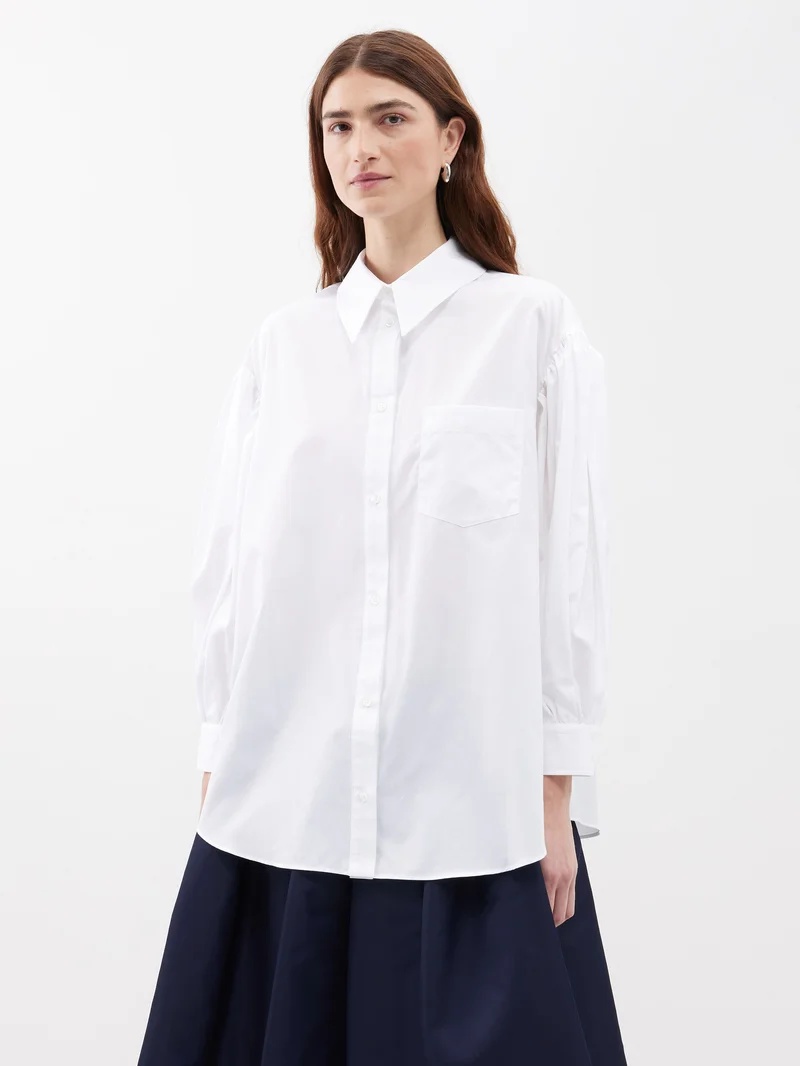 Oversized puff-sleeve cotton-poplin shirt - 1